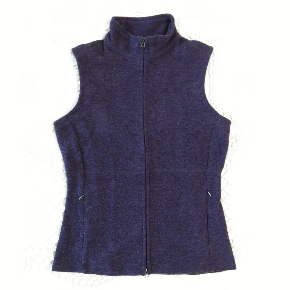 Ibex Carrie Womens Small Merino Wool Blend Full Zip Vest Purple Mock Neck
